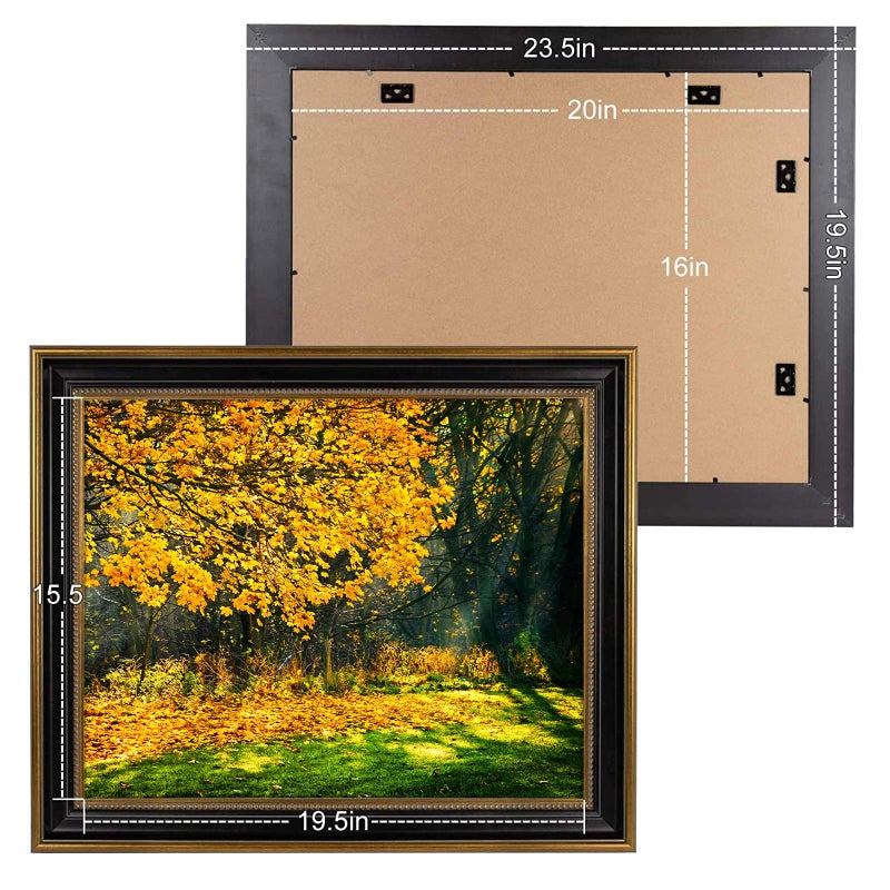 Space Art Deco, 16x20 Picture Frame without Mat for 16x20 Poster/Photo/Print, Shatter-Resistant Real Glass Wall Mounting Display (Black and Ornate Gold Design, 1-Pack) - Image 3